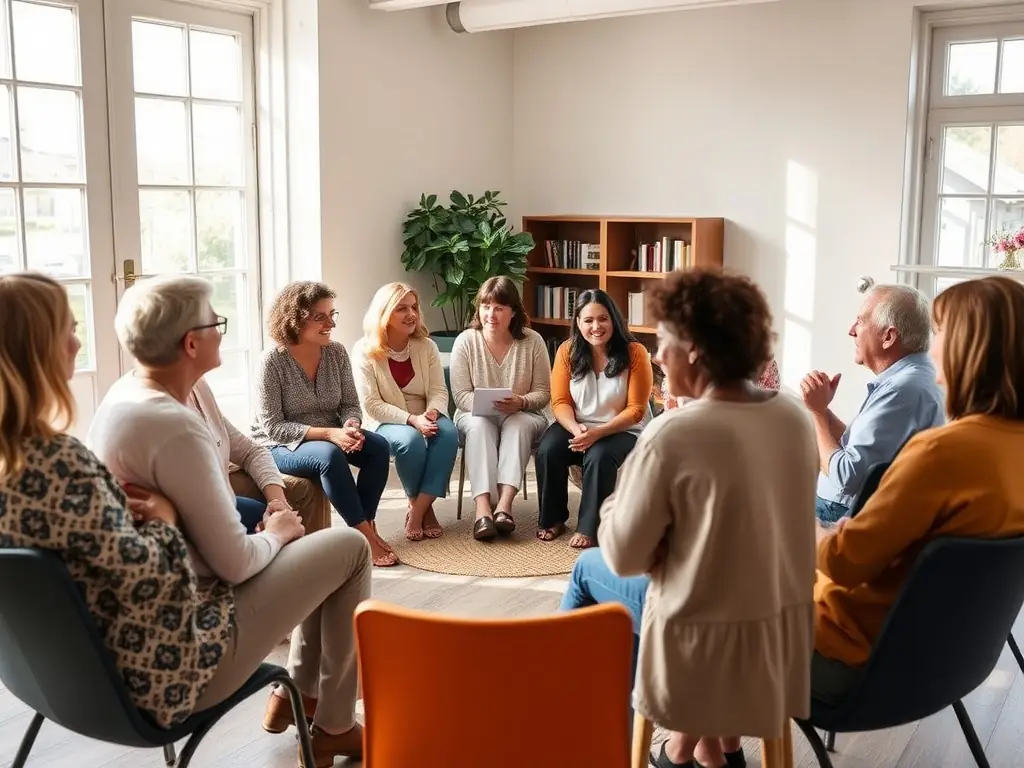 A group of people participating in a spiritual coaching session, engaged in a discussion with David Gregory, fostering a sense of community and shared growth.
